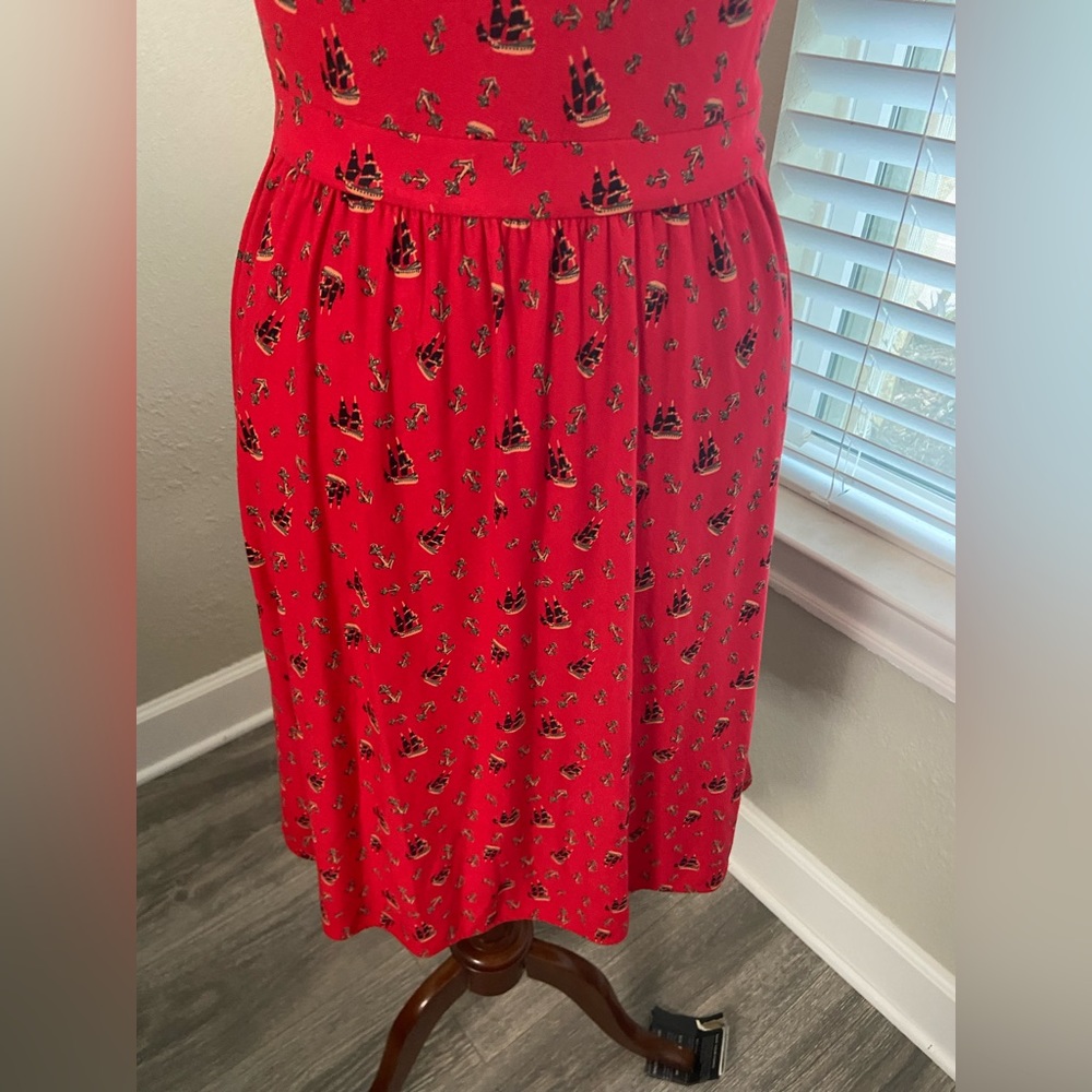 Leifnotes Red Casual Dress w Anchors & ships size XS - Picture 10 of 11
